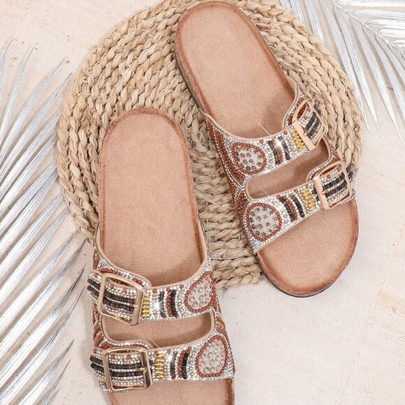 Brown Boho Women's Flat Sandals - Picture 4 of 5